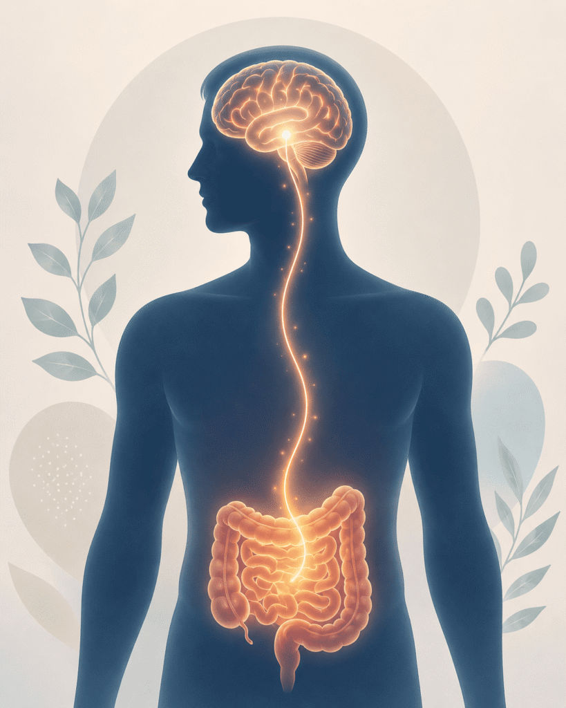 Illustration showing how stress affects digestion through the gut-brain connection