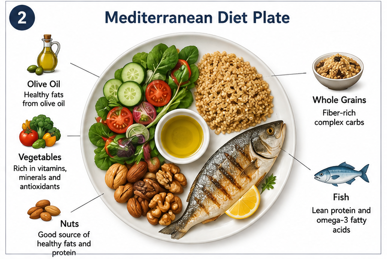 Mediterranean diet plate for fatty liver diet and liver fat reduction