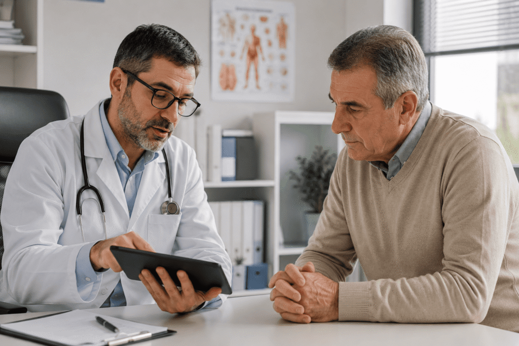 Doctor discussing chronic diverticulitis symptoms and diagnosis with a patient