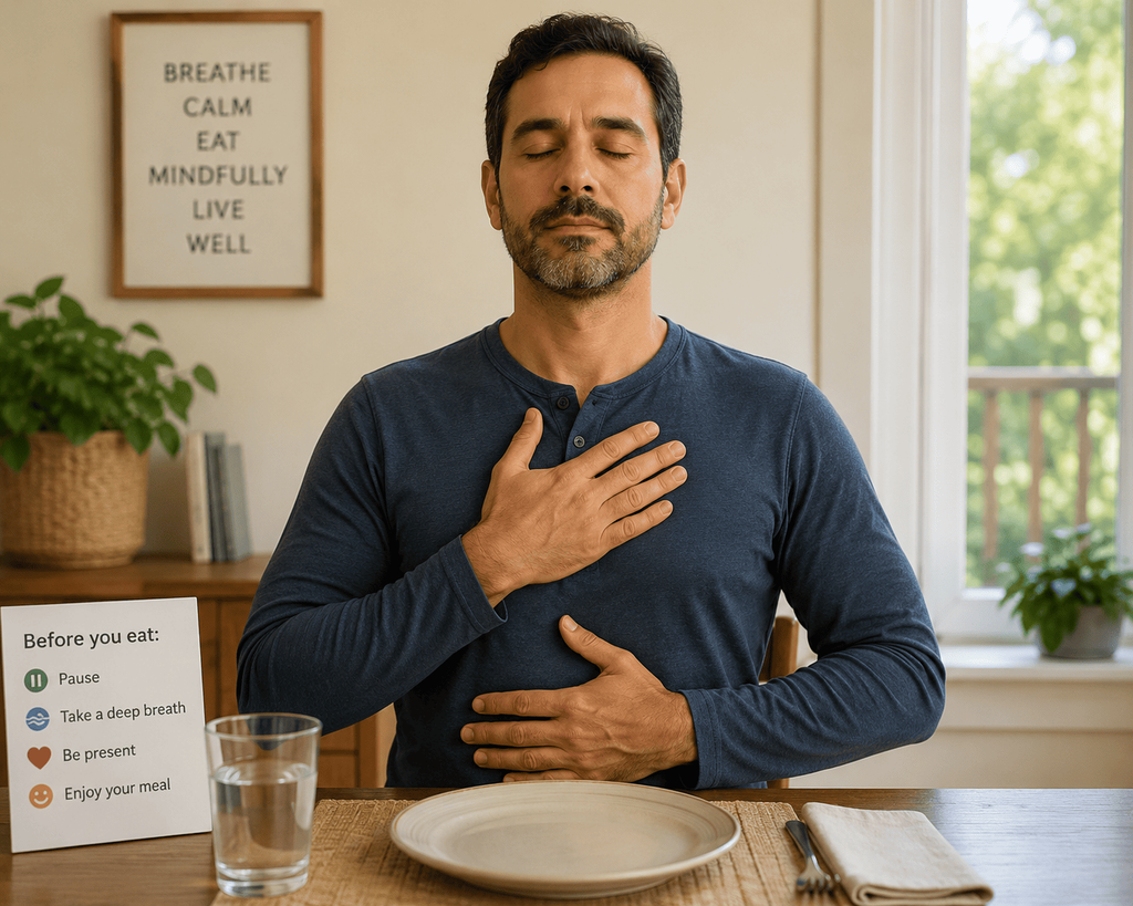 vagus nerve exercises for bloating relief demonstrated through diaphragmatic breathing before a meal