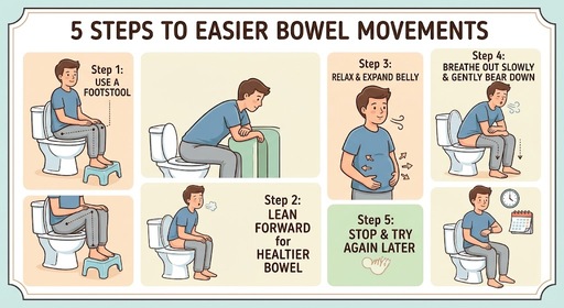 Five-step toilet posture and breathing technique for people constipated with soft stools